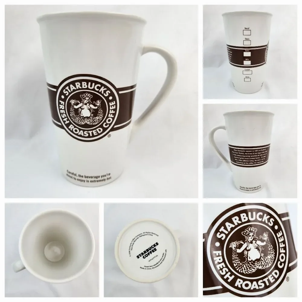 ☕️Starbucks 2008 Ivory & Brown Original Siren Logo 16oz Tall Mug